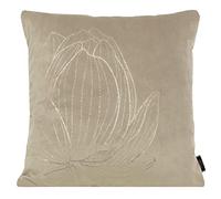 Eurofirany Housse de Coussin décorative élégante en Velours avec imprimé 45 x 45 cm - Housse de Coussin en Velours Doux pour canapé - Fleur de Lotus Beige