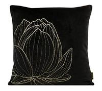 Eurofirany Housse de Coussin élégante en Velours avec Impression 45 x 45 cm - Housse de Coussin en Velours Doux - Fleur Lotus - Noir