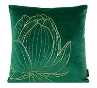 Eurofirany Housse de Coussin élégante en Velours avec Impression 45 x 45 cm Housse de Coussin en Velours Doux Motif Fleur Lotus Vert foncé