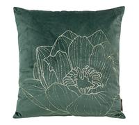 Eurofirany Housse de Coussin élégante en Velours avec Impression 45 x 45 cm Housse de Coussin en Velours Doux Motif Fleur Lotus Menthe foncée