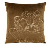 Eurofirany Housse de Coussin élégante en Velours avec imprimé 45 x 45 cm - Housse de Coussin en Velours Doux - Motif Fleur Lotus - Marron