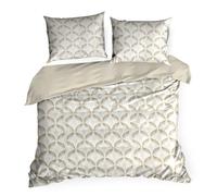 Eurofirany HowHomely Parure de lit, moderne, en satin de coton beige crème, 220 x 200 cm, en coton doux et respirant, motif moderne, fermeture éclair, pour la chambre à coucher