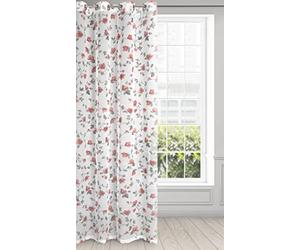 Eurofirany Jenny Rideau à Fleurs Transparent avec œillets - Aspect Lin léger - pour Salon, Cuisine, Chambre d'enfant, Chambre à Coucher, fenêtre - 140 x 250 cm - Blanc et Rouge Brique
