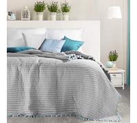Eurofirany Joli Couvre-lit Kendal - 170 x 210 cm - 220 x 240 cm - Gris/Bleu/Menthe à Franges - en Plastique