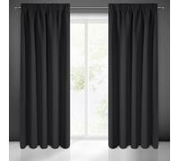 Eurofirany Logan Rideau Occultant Extra Long-1 Unité, Passe-Tringle, Galon Fronceur, Blocage de la Lumière, Assombrissement de la pièce, Chambre à Coucher, Salon, Satin, Noir, 135x270 cm