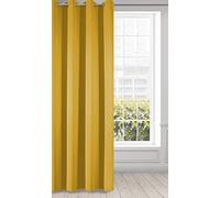 Eurofirany Logan Rideau Occultant Extra Long-1 Unité, Oeillets, Blocage de la Lumière, Assombrissement de la pièce, Chambre à Coucher, Salon, Satin, Jaune Moutarde, 135x250 cm