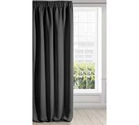 Eurofirany Logan Rideau Occultant Extra Long-1 Unité, Passe-Tringle, Galon Fronceur, Blocage de la Lumière, Assombrissement de la pièce, Chambre à Coucher, Salon, Satin, Noir, 135x270 cm