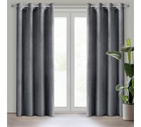 Eurofirany Lot de 2 rideaux en velours graphite avec œillets, 140 x 250 cm, opaques, adaptés pour le salon et la chambre à coucher