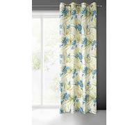 Eurofirany Mari Rideau en Microfibre avec Motif Floral et œillets - 1 pièce - Léger et Semi-Transparent - Motif Blanc et Bleu - 140 x 250 cm