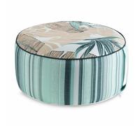 Eurofirany Pouffe gonflable 53 x 23 cm beige/turquoise feuilles pour jardin, balcon, terrasse, extérieur, camping, rond, léger, coussin d'assise, tabouret de salon