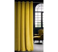 Eurofirany Ria Rideau en Velours Doux avec Oeillets-1 pièce élégant de qualité supérieure pour Chambre à Coucher, Salon, Velvet, Daim, Moutarde, 140 x 250cm