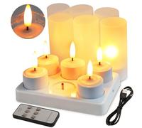 EuroFone Bougies LED sans fil rechargeable Tealight avec support de station de charge (6pcs) (Yellow with remote)