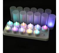 EuroFone Sans flamme Bougie LED Rechargeable Tealight Lampes de thé Avec Support 12pcs/set (Multicolor)