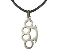 Eurofusioni Coup de poing americain Pendentif Métal avec collier - Bijou artisanal - Knuckle duster H 3 cm