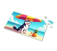 Eurographics Puzzles 1000 pièces A Happy Husky Enjoys A Tropical Drink On The Beach. Puzzle d'images pour adultes Cadeaux de Pâques pour tout-petits (500 pièces)