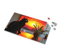 Eurographics Puzzles 1000 pièces Un chat noir assis sur une table à côté d'une plante en pot - Puzzle pour adultes - Cadeaux de Pâques pour tout-petits (300 pièces)