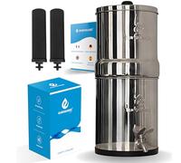 EUROGUARD® Filtre à gravité - Système de filtration d'eau en acier inoxydable 304, 8,5 L, 2 filtres à charbon actif, robinet 100% inox (Sans support)