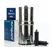 euroguard® - Système de Filtration d’Eau par Gravité en Acier Inoxydable 304 | Certifié NSF/ANSI 42 & 372 | 2 Cartouches Incluses | Robinet 100% Inox (Argent Brillant, 6L)