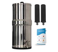 EuroGuard® Système de filtration d'eau par gravité - 6 L, avec deux filtres à charbon actif de qualité supérieure, robinet 100% métal, purificateur d'eau potable en acier inoxydable 304 (6 Litres)