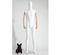 Eurohandisplay Beau mannequin abstrait laqué blanc brillant bras et mains réglables à volonté en bois, plaque de support en acier inoxydable (G1B-M assise masculine)