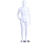 Eurohandisplay Mannequin de vitrine homme MC-1W blanc mat sans visage, bras et tête rotatif à 360 °