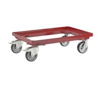 eurokraft | basic | Plateau roulant professionnel | 600 x 400 mm | 4 roulettes pivotantes | dont 2 avec dispositif de blocage | rouge