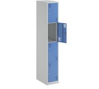 EUROKRAFT Basic | Vestiaire à 4 casiers Alvina | 1 compartiment, gris clair / bleu clair, largeur 300 mm, serrure à cylindre