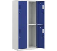 EUROKRAFT Basic | Vestiaire à Deux étages Amsterdam | 2 compartiments, largeur 800 mm, 4 cases, gris clair / bleu gentiane