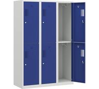EUROKRAFT | Basic | Vestiaire à Deux étages Amsterdam | 3 Compartiments | Largeur 1200 mm | 6 Cases | Gris Clair/Bleu Gentiane
