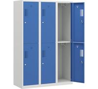 EUROKRAFT | Basic | Vestiaire à Deux étages Amsterdam | 3 Compartiments | Largeur 1200 mm | 6 Cases | Gris Clair/Bleu Clair
