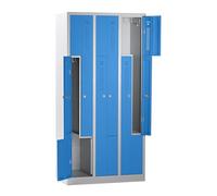 EUROKRAFT | Basic | Vestiaire à Portes en Z Amsterdam | 3 Compartiments | Gris Clair/Bleu Clair | Largeur 870 mm