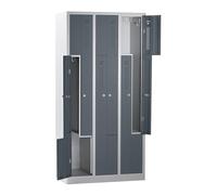 EUROKRAFT | Basic | Vestiaire à Portes en Z Amsterdam | 3 Compartiments | Gris Clair/Gris Basalte | Largeur 870 mm