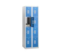 EUROKRAFT | Basic | Vestiaire multicases Quatre Niveaux Amsterdam | 2 Compartiments | Gris Clair/Bleu Clair | l 800 mm | 8 casiers | Serrure à Cylindre