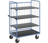 eurokraft | Pro | Chariot à tablettes à Trois côtés grillagés | Force 500 kg | Roues à Bandage Caoutchouc | Plateaux L x l 1175 x 755 mm | 4 Niveaux