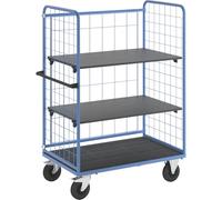 eurokraft | Pro | Chariot à tablettes à Trois côtés grillagés | Force 500 kg | Roues à Bandage Caoutchouc | Plateaux L x l 1175 x 755 mm | 3 Niveaux