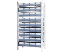 EUROKRAFT | Pro | Rayonnage emboîtable avec bacs | Hauteur 2000 mm | 36 bacs | 9 tablettes | Profondeur 536 mm | rayonnage additionnel