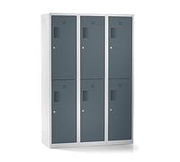 EUROKRAFT | Vestiaire à Deux étages Amsterdam | 3 Compartiments | Largeur 1200 mm | 6 Cases | Gris Clair/Gris Basalte