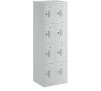 EUROKRAFT | Vestiaire multicases Quatre Niveaux Amsterdam | 2 Compartiments | Gris Clair | l 600 mm | 8 casiers | loqueteau