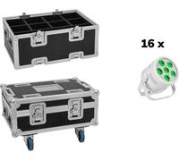 EUROLITE Set 16x LED Silent Par 6 QCL Floor ws + Case
