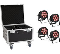 EUROLITE Set 4x LED IP PAR 7x8W QCL Spot + Case mit Rollen