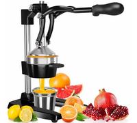 Eurolux Presse-agrumes en fonte | Presse manuelle de qualité commerciale | Presse-agrumes de comptoir pour jus de fruits frais (tasse en acier inoxydable bonus) (noir)