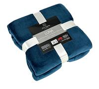 Euromat Couverture Microfibre Flanelle - Plaid Uni Doux et Confortable pour Canapé ou Lit 150x200 cm (Bleu Foncé)