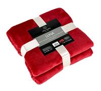 Euromat Couverture Microfibre Flanelle - Plaid Uni Doux et Confortable pour Canapé ou Lit (150x200 cm) (Rouge)