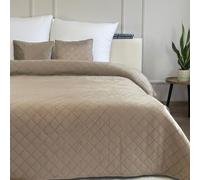 Euromat Couvre-Lit Quilt Matelassé avec 2 taies d'oreiller 40x40 cm- (Beige-Velours Amarante, 220x240 cm)