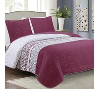 Euromat Couvre-Lit Quilt Matelassé avec 2 taies d'oreiller 40x40 cm- (Bordeaux Gris Blanc - Ciao, 180x220 cm)