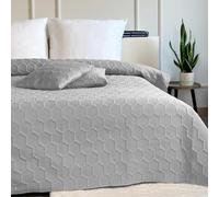 Euromat Couvre-Lit Quilt Matelassé avec 2 taies d'oreiller 40x40 cm- (Gris Clair- Parla 3D, 220x240 cm)