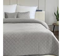 Euromat Couvre-Lit Quilt Matelassé avec 2 taies d'oreiller 40x40 cm- (Gris Clair- Velours Amarante, 180x220 cm)