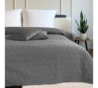 Euromat Couvre-Lit Quilt Matelassé avec 2 taies d'oreiller 40x40 cm- (Gris Foncé Graphite- Parla 3D, 180x220 cm)