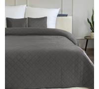 Euromat Couvre-Lit Quilt Matelassé avec 2 taies d'oreiller 40x40 cm- (Gris Foncé Graphite- Velours Amarante, 220x240 cm)