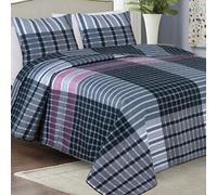 Euromat Couvre-Lit Quilt Matelassé avec 2 taies d'oreiller 40x40 cm- (Gris Noir Carreaux- SY-6766, 180x220 cm)